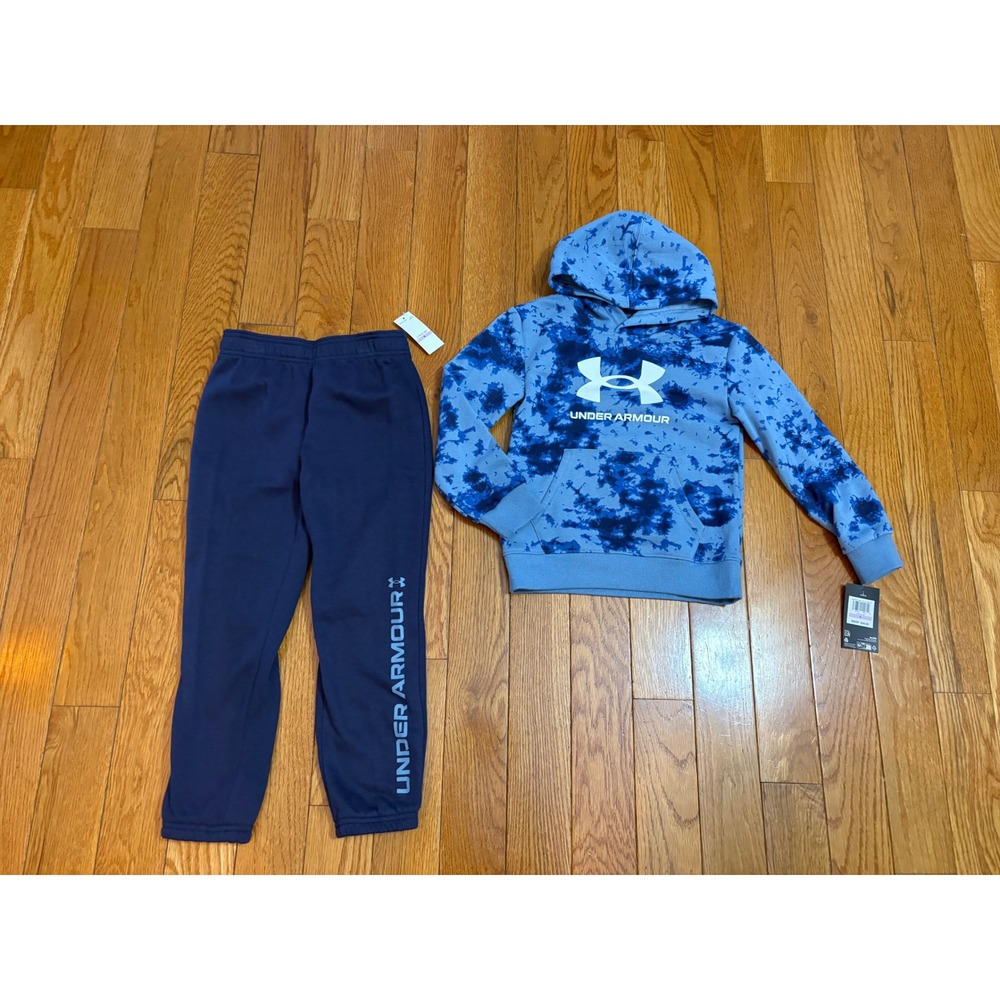 Under Armour Boys Blue Smoke Tie Dye Hoodie and Jogger Pants Set Size 6 NEW